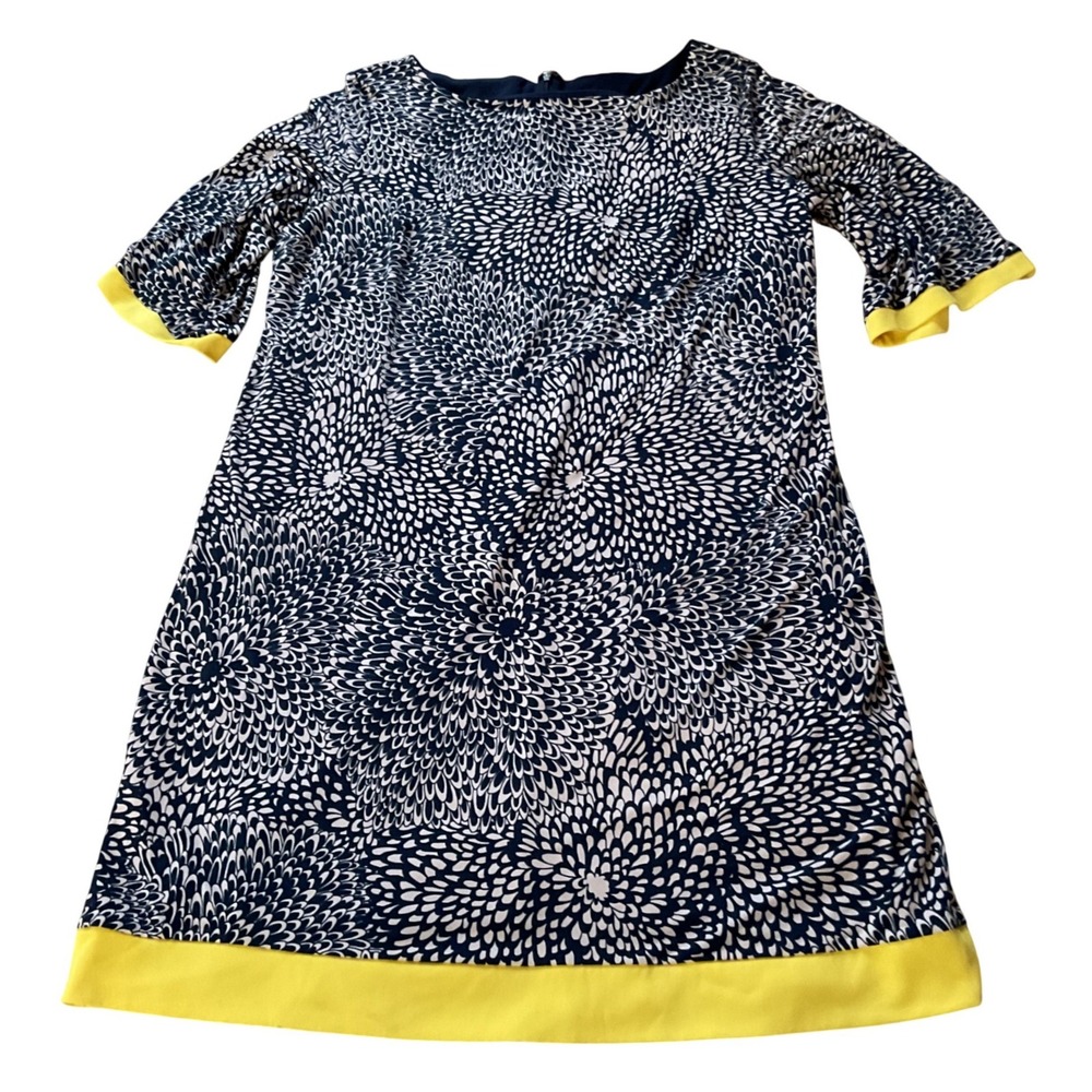 CJ Banks Navy Blue White Floral Burst Shift Dress Yellow Trim 16W